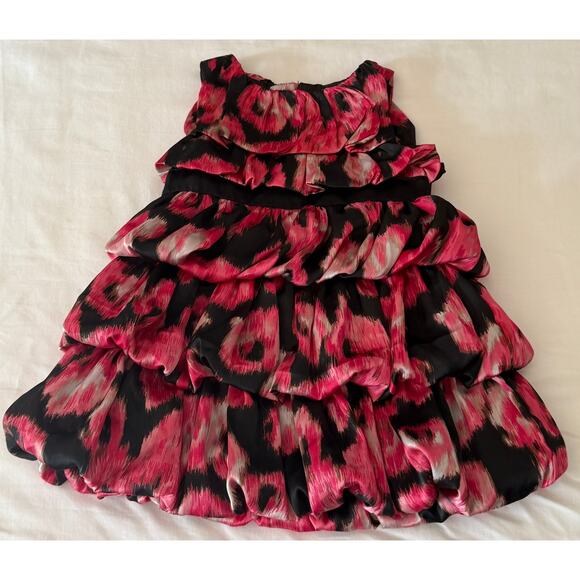 Little77 Girls Baby Pink / Red Black Layered Ruffled Dress Sz 3-6 Months Zipper - Picture 1 of 1